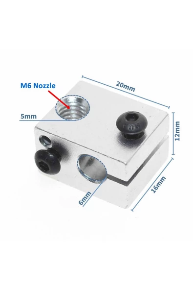 V6 3d Yazıcı Alüminyum Extruder Isıtıcı Blok 1.75 / 3.0mm Filament Uyumlu 6mm Isıtıcı Yuva - Resim 4