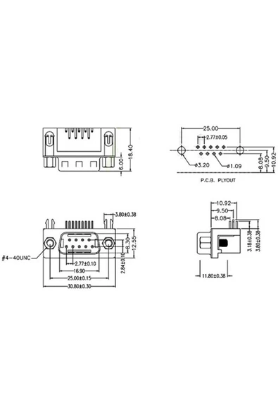 DB9 90 Derece Erkek Bağlantı Konnektörü DSUB 9 Pin Pcb Montaj Tip RS232 Rs485 Data Bağlantı Soketi - Resim 5