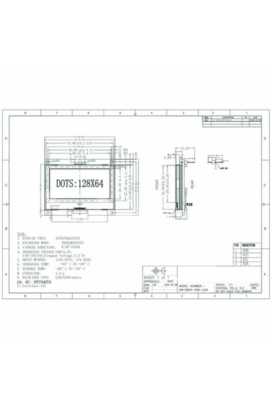 2.2 Inch I2c Iıc Gm12864 V2.0 Mavi Glcd Modül St7567s Dc 3.3v 5v - Resim 7