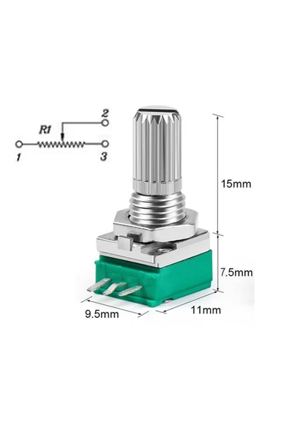 3 Pin 50kohm Potansiyometre B50k Pot Başlıklı Tırtıklı 15mm Döner Ayarlanabilir Direnç Ses - Resim 2