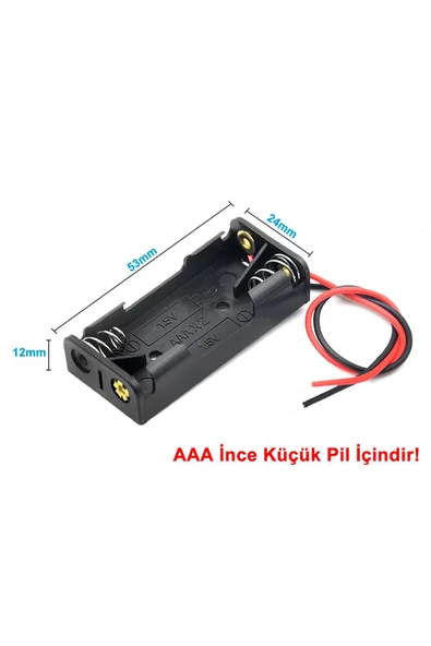 AAA Pil Kutusu Yuvası İnce Küçük Tip 2 Adet 1.5V Pil Toplam 3V Plasitk Pil Tutucu 14cm Kablo - Resim 5