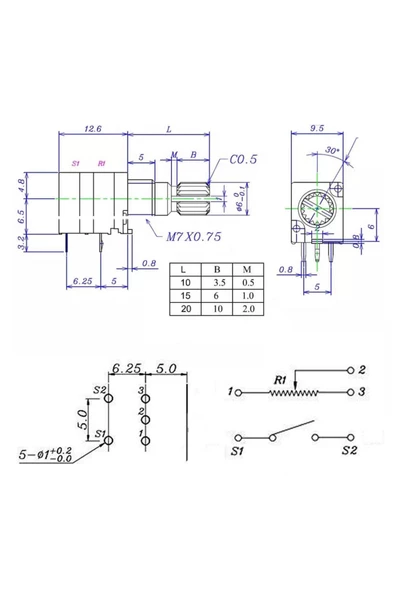 5 Pin 50kohm Potansiyometre B50k Anahtarlı Tırtıklı 15mm Döner Ayarlanabilir Direnç - Resim 8