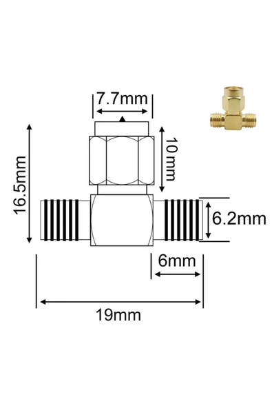 Sma T Soket 1x Rpsma Erkek 2x Rpsma Dişi Altın Kaplama Soket 0-6ghz Rf Wi-fi Anten Koaksiyel - Resim 5