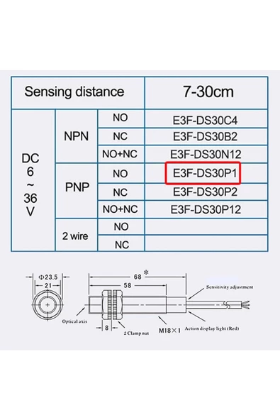 E3f-ds30p1 Ir Kızılötesi Mesafe Sensör Pnp No Infrared Optik 30cm Engel Cisim Algılayıcı - Resim 8