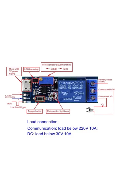 5v-30v Micro Usb Zaman Gecikme Röle Modülü 0-24sn Potansiyometre - Resim 8