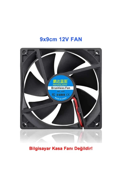 Dc 12v Fan 90x90mm 9025 3200rpm 9x9cm Sessiz 2 Pin Fırçasız Soğutma Kuluçka Ekran Kartı