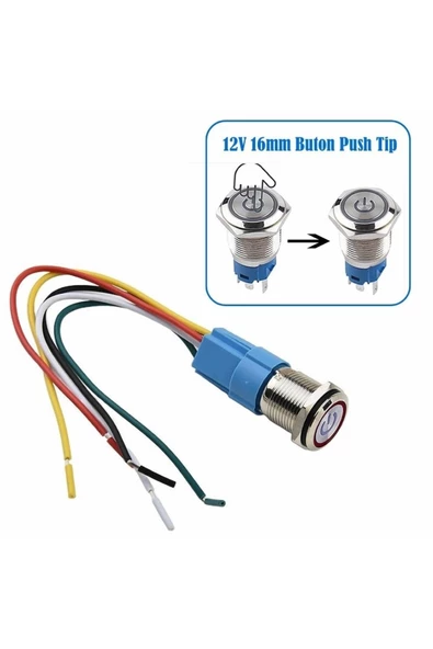 16mm Ledli Kablolu Push Tip Metal Button 12v 16mm 1no 1nc Spdt On Off Su Geçirmez Paslanmaz Çelik