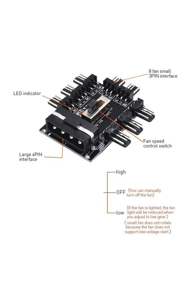 8 Port Fan Çoğaltıcı Hub Kartı Ide Güç Giriş Soketi Hız Kontrol - Resim 7