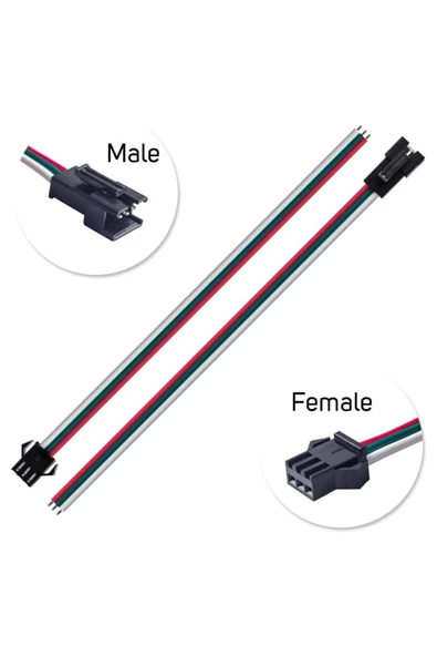 3 Pin JST SM 10cm Kablo Çifti Erkek Dişi Bağlantı Soketi LED Konnektör Şerid Led RGBWS2812B WS2811 - Resim 2