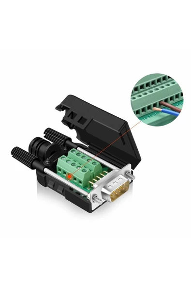 Kutulu DB9 Erkek Konnektör 9 Pin D-Sub Seri Port Terminal Adaptör RS232 RS485 - Resim 3