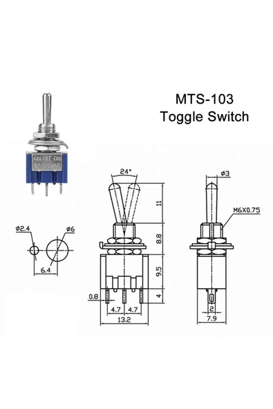 Mts-103 Mini Toggle Anahtar 3a 250v On / Off / On 3 Pin 3 Pozisyon Uyumlu - Resim 8