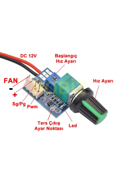DC 12V PWM Fan Hız Kontrol Devresi Zfc4-1km Ayar Potlu Anahtarlı Pc Cpu - 6