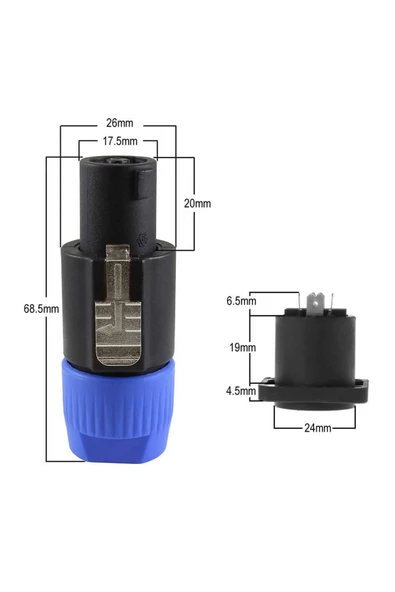 Nl4fc Dişi Erkek Kablo Konnektör Çifti Ac 250v 30a 4 Pin Hoparlör Ses Speakon - Resim 8