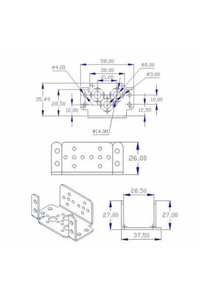 Servo Motor Metal Montaj Parçası Braket Mg995 Mg996r S3003 Td-8120mg Alüminyum Tutucu - Resim 8