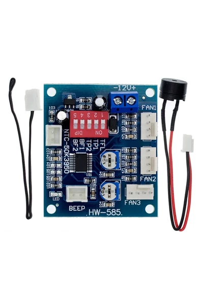3 Kanal Dc 12V 4A Pwm Fan Hız Kontrol Hw585 Otomatik Sıcaklık Kontrol Ntc Sensör Buzzer Uyarı Pc
