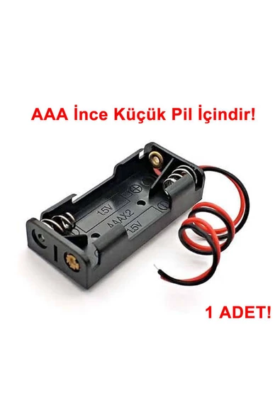 AAA Pil Kutusu Yuvası İnce Küçük Tip 2 Adet 1.5V Pil Toplam 3V Plasitk Pil Tutucu 14cm Kablo - Resim 2