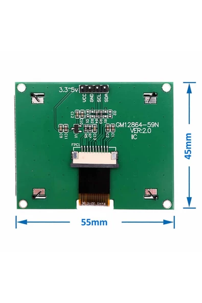 2.2 Inch I2c Iıc Gm12864 V2.0 Mavi Glcd Modül St7567s Dc 3.3v 5v - Resim 6