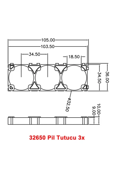 32650 3lü Pil Tutucu Birleştirici  32700 Lityum Lion Lipo Batarya Pil Yuvası - Resim 5