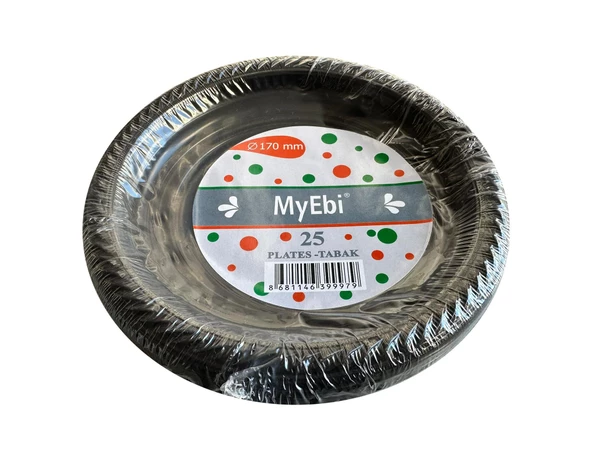 My-Ebi Kullan At Renkli Siyah Parti Davet Plastik Tabak - 17 Cm. - 25 Adetlik Paket