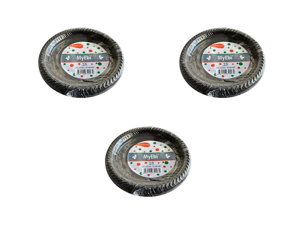 Kullan At Renkli Siyah Parti Davet Plastik Tabak - 17 Cm. - 25 Adetlik 3 Paket