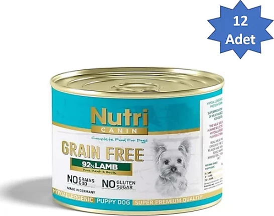 Nutri Canin Tahılsız %92 Kuzu Etli 200 gr 12'li Yavru Konserve Köpek Maması