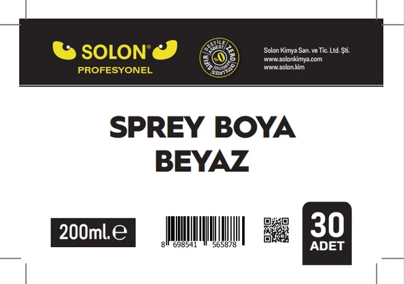 30 Adet (1 Koli) Sprey Boya Parlak Beyaz 200 Ml. - 2
