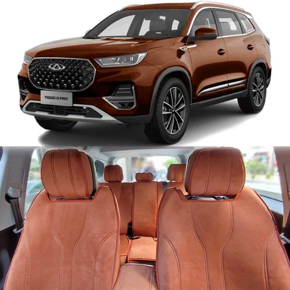 Bod Chery Tiggo 8 Pro Max Araca Özel Koltuk Kılıfı Koruyucu Luvi Serisi 2024-Sonrası Taba