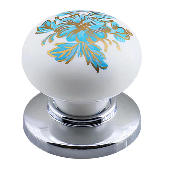 8 Adet Mavi Beyaz Ortanca Çiçek Desenli Krom Tablalı Polimer Düğme Kulp Mobilya Mutfak Dolabı Çekmece Kulbu Kulpları - Resim 5