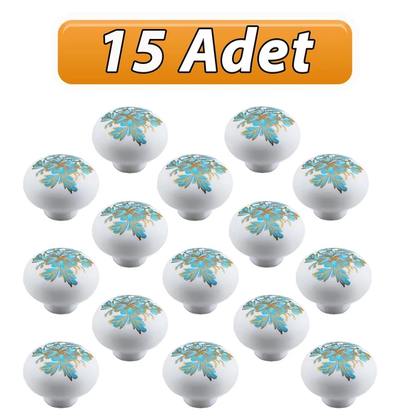 15 Adet Mavi Beyaz Ortanca Çiçek Desenli Polimer Düğme Kulp Mantar Mobilya Mutfak Dolabı Çekmece Kulbu Kulpları ürün görseli 1