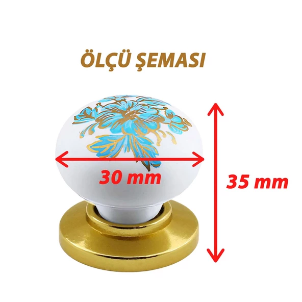 8 Adet Mavi Beyaz Ortanca Çiçek Desenli Altın Tablalı Polimer Düğme Kulp Mobilya Mutfak Dolabı Çekmece Kulbu Kulpları - 2