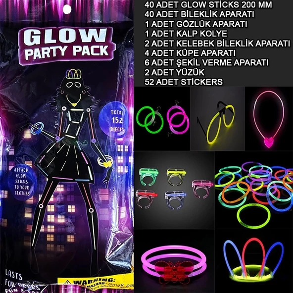 Glow Parti Seti 152 Parçalık Lüks Glow  Kostüm Seti