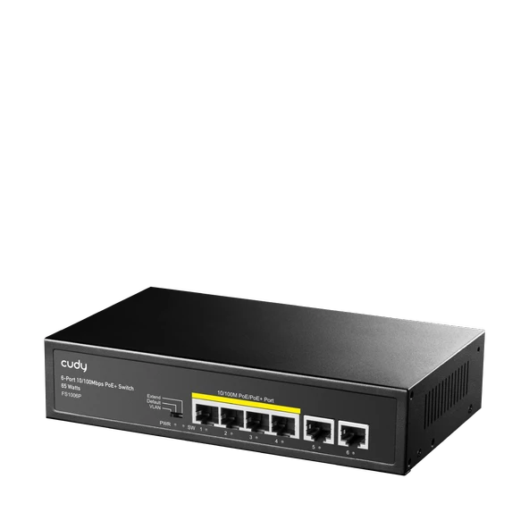 Cudy Switch 4 Port Fs1006P 10/100Mbps 2Xfe Uplink Vlan&Extend Mode 250M 60W Poe+ Ethernet