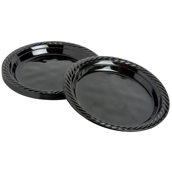 Kullan At Renkli Siyah Parti Davet Plastik Tabak - 17 Cm. - 25 Adetlik 5 Paket - Resim 3