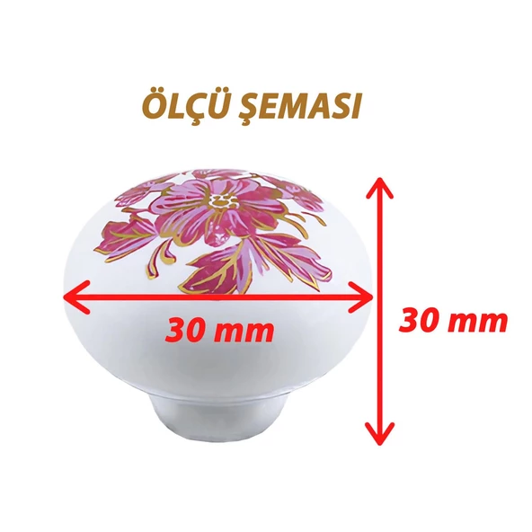 Pembe Beyaz Ortanca Çiçek Desenli Polimer Düğme Kulp Mantar Mobilya Mutfak Dolabı Çekmece Kulbu Kulpları - Resim 2