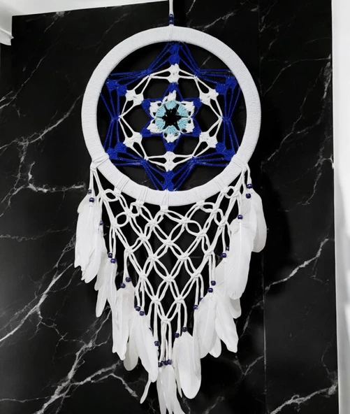 Nazar Boncuğu Renklerinde Yıldız Motifli Büyük Boy Düş Kapanı Duvar Dekoru ürün görseli