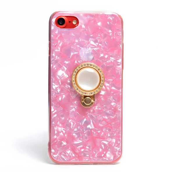 iPhone 7 / 8 / SE 2020 / SE 2022 Kılıf Parlak Mermer Desenli Yüzüklü Vista Silikon Kılıf - 5