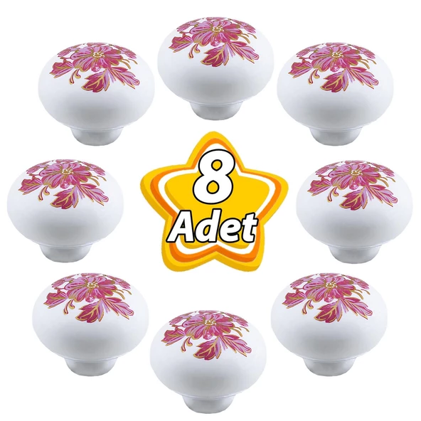 8 Adet Pembe Beyaz Ortanca Çiçek Desenli Polimer Düğme Kulp Mantar Mobilya Mutfak Dolabı Çekmece Kulbu Kulpları ürün görseli 1
