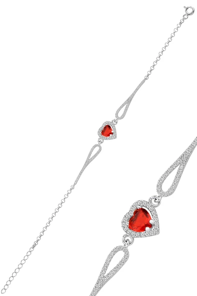 Gümüş rodyumlu kırmızı zirkon taşlı pırlanta modeli kalp bileklik SGTL12272KIRMIZI ürün görseli