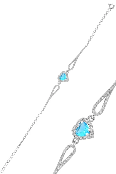 Gümüş rodyumlu akuamarin taşlı pırlanta modeli kalp bileklik SGTL12272MAVI ürün görseli