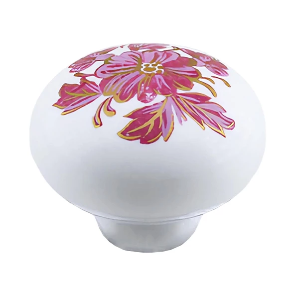 8 Adet Pembe Beyaz Ortanca Çiçek Desenli Polimer Düğme Kulp Mantar Mobilya Mutfak Dolabı Çekmece Kulbu Kulpları - Resim 6