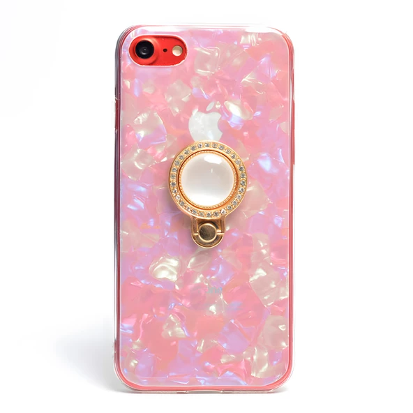 iPhone 7 / 8 / SE 2020 / SE 2022 Kılıf Parlak Mermer Desenli Yüzüklü Vista Silikon Kılıf - 4