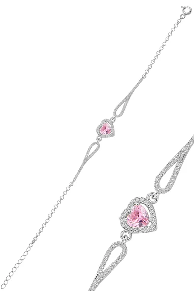 Gümüş rodyumlu pembe zirkon taşlı pırlanta modeli kalp bileklik SGTL12272PEMBE ürün görseli