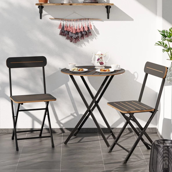 Eportatif Masa Sandalye Bahçe Bistro Takım Yuvarlak Füme 1483 - 2