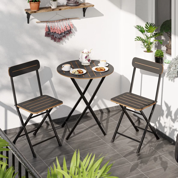 Eportatif Masa Sandalye Bahçe Bistro Takım Yuvarlak Füme 1483