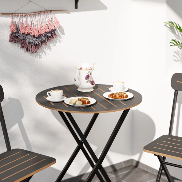 Eportatif Masa Sandalye Bahçe Bistro Takım Yuvarlak Füme 1483 - 3