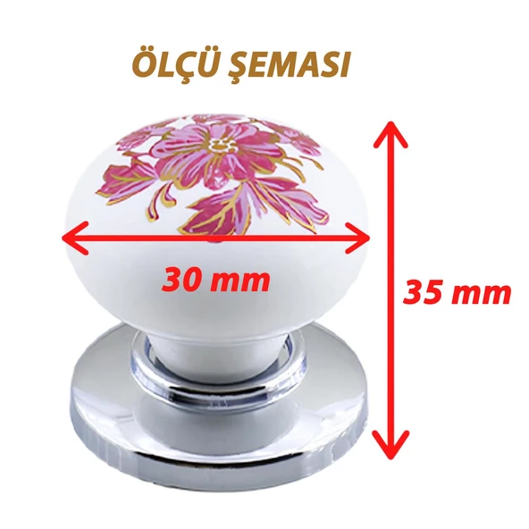 15 Adet Pembe Beyaz Ortanca Çiçek Desenli Krom Tablalı Polimer Düğme Kulp Mobilya Mutfak Dolabı Çekmece Kulbu Kulpları - 2