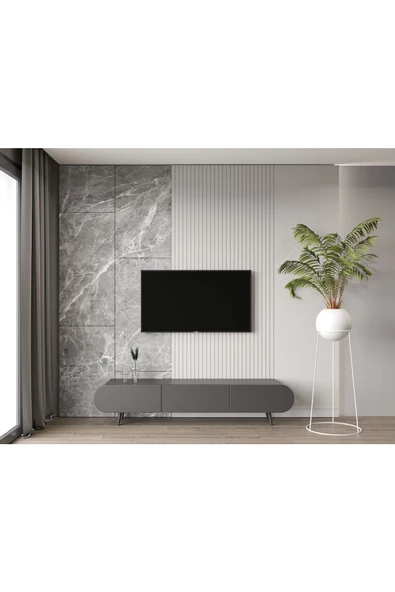 Enwood Enwoood Regulus Siyah Mdf 3 Kapaklı Ahşap Ayaklı 180 Cm Modern Tv Ünitesi