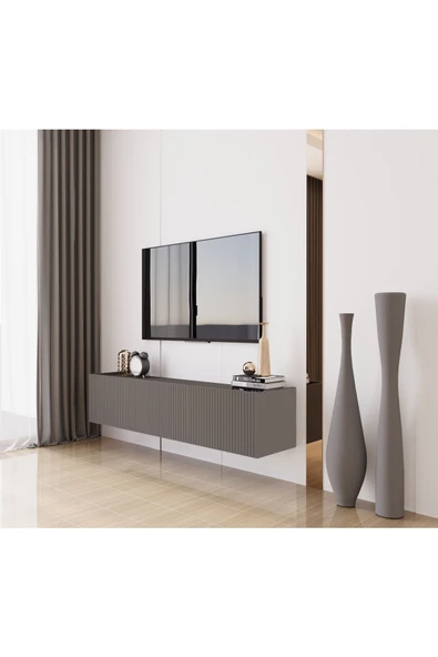 Enwood Capella Gri Mdf Country 3 Kapaklı DUVARA MONTE 140 Cm Tv Ünitesi - 2