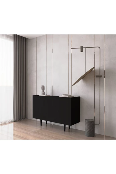 Enwood Capella Siyah Mdf 3 Kapaklı Raflı 120 Lık Konsol - 2