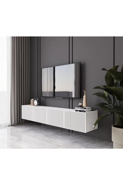 Enwood Capella Beyaz Country Mdf 4 Kapaklı Duvara Monte 160 Cm Tv Ünitesi - 2